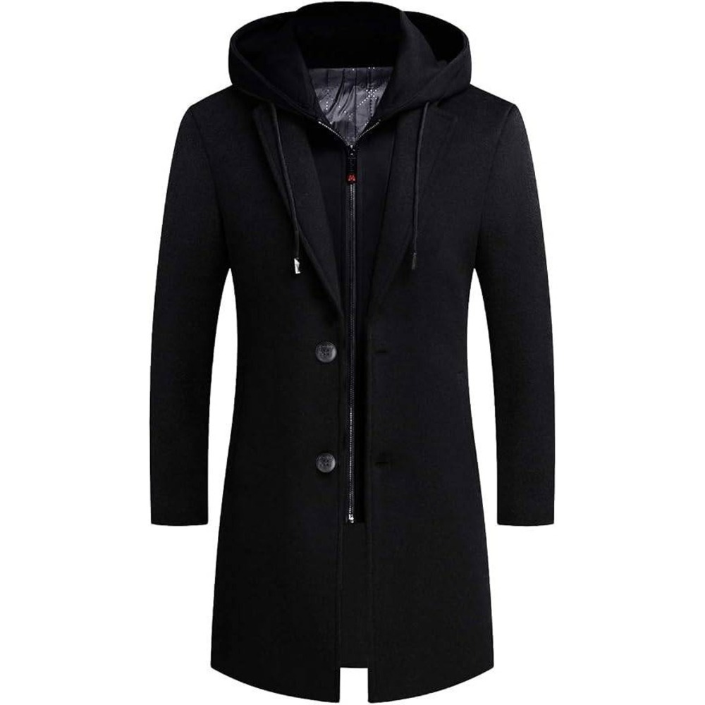 MSRP $117 iCKER Men's S Black Trench Coat Winter Wool Blend Jacket Overcoat Long